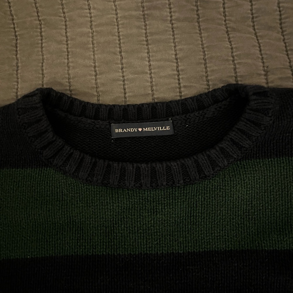 Brandy Melville Black and Green Striped Crewneck Sweater - Picture 2 of 4